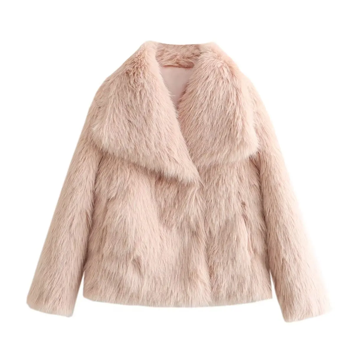 2024 Autumn Winter Women Casual Faux Fur Jackets Fashion Streetwear Solid Oversized Turn Down Collar Elegant Thick Coats