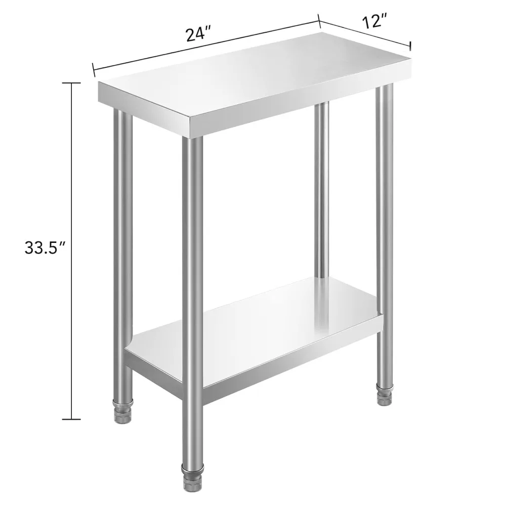 Heavy Duty Food Prep Worktable com Undershelf, mesa de aço inoxidável, NSF Uso Comercial, 24x12 polegadas