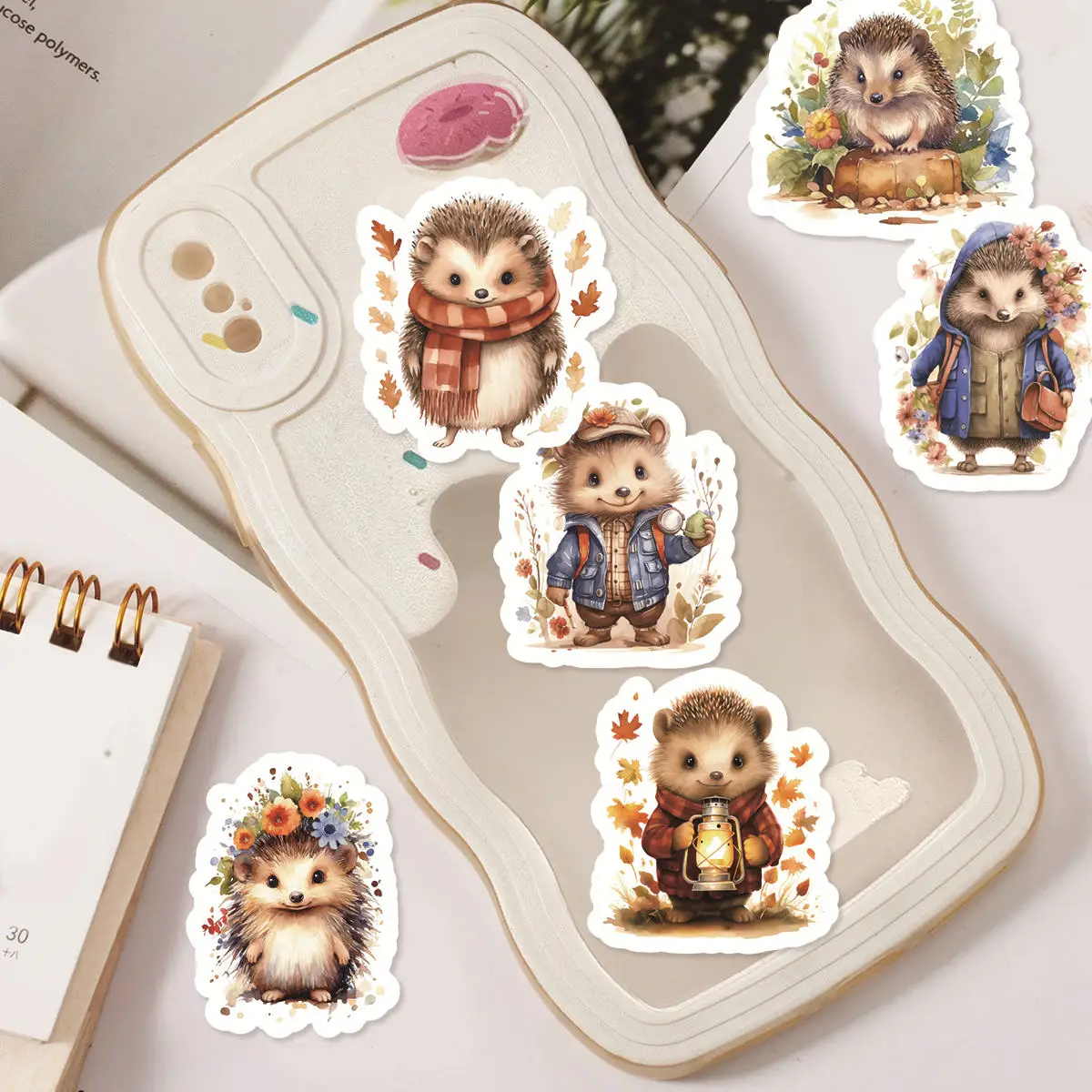 46pcs PVC Cute Cartoon Animals: Hedgehogs in The Jungle Fun Collage Student DIY Stationery,Scrapbooks Decoration Stickers