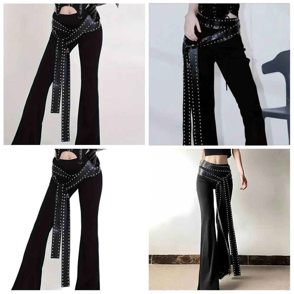 PU Leather Punk Belt Rivet Extra Long Hiphop Jeans Belt Waist Decorate Accessories Personality Rivet Wide Black Belt
