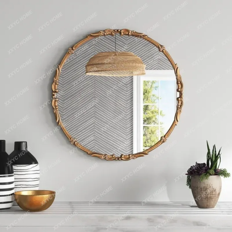 X-S   retro smart bathroom mirror carved wall-mounted mirror sink vanity mirror HG
