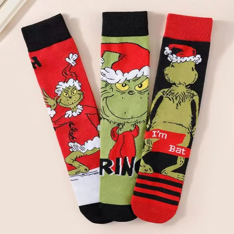 5 Paar Weihnachtssocken mit Anime-Charakter-Druck für Damen, kurze Socken für Feiertage und Partys, modische Baumwoll-Freizeitsocken – Detail 4