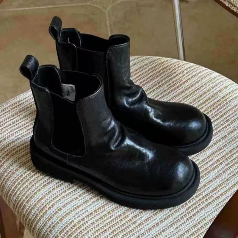 

2024, весенне-осенние модные ботинки, кожаные удобные крутые ботинки для девочек на низком каблуке, новый стиль, мягкие женские ботинки для уличных поездок на работу