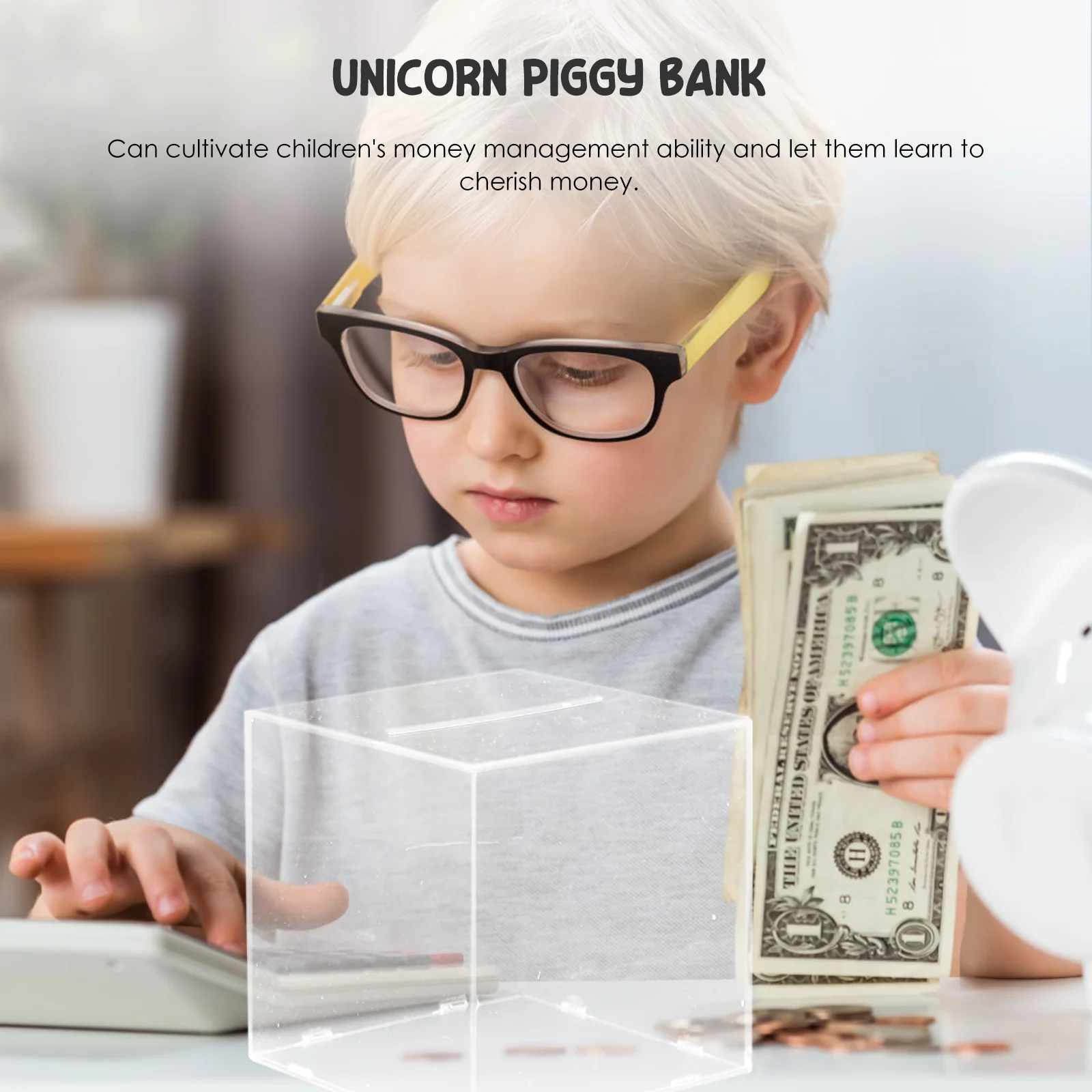 

Acrylic Children Saving Bank Compact Coin Container for Bedroom Study Room Tabletop Piggy Bank Home Supplies Decoration
