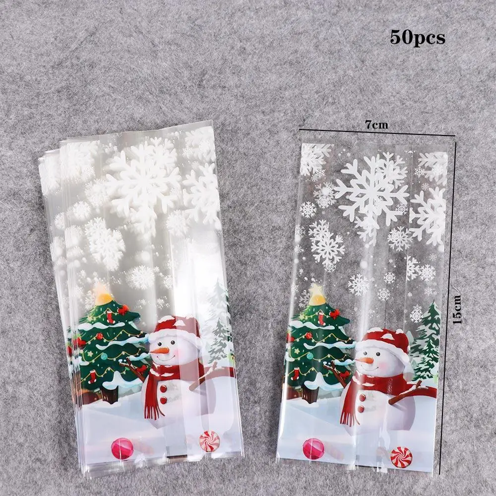 

50/100Pcs Plastic Christmas Snowman Cookie Bags Snowman Snowflake Pattern Thickened Christmas Gifts Bags Transparent