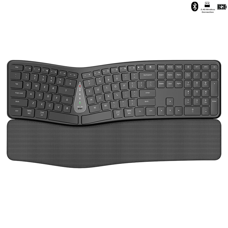 

Ergonomic Bluetooth Dual Mode Wireless Split Keyboard With Wrist Rest 111 Keys Rechargeable Silent Split Keyboard For Win7/8/10