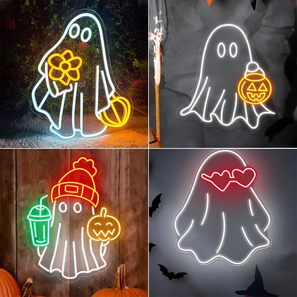 

Halloween Neon Sign Ghost Pumpkin Neon Sign For Wall Decor Room Decoration Party Bar Club Dimmable Lamp Halloween Decor Gifts