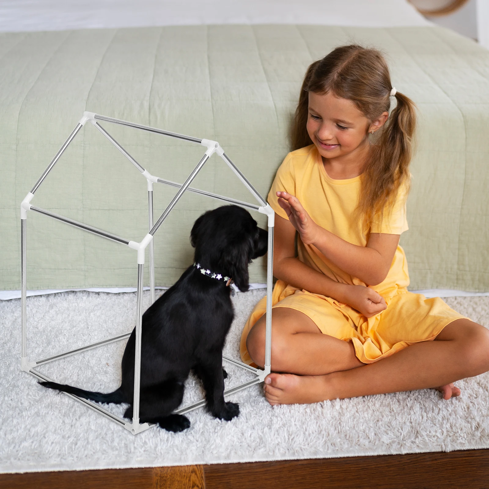 

Children Tent Frame Playhouse Kids Metal Structure DIY Kit Pet House Easy Assembly Portable Outdoor Indoor Fun