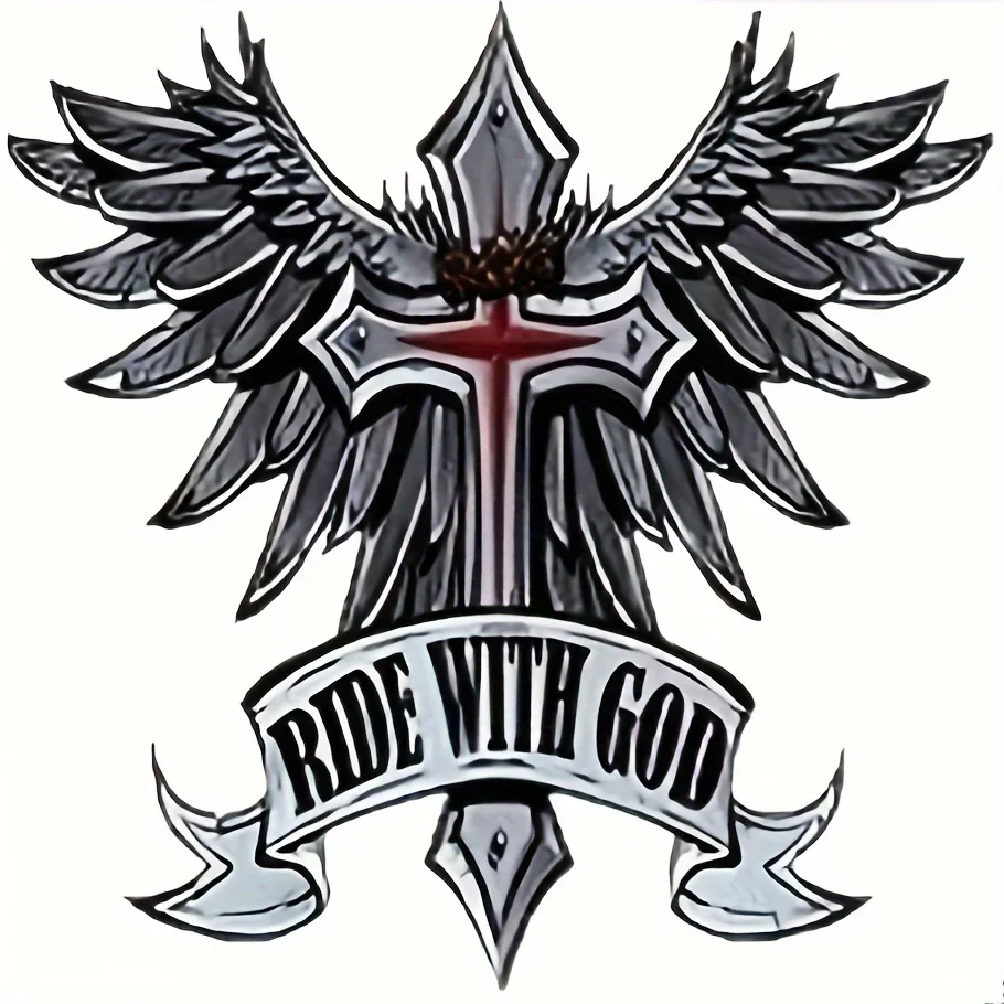 Water Proof Ride With God Cross Wing Car Motorcycle Sticker Decal for Auto Moto Exterior Religious Style Customization Accessory
