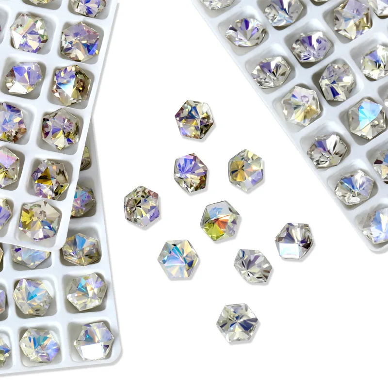 100pcs 8mm hexagonal diamond pointed bottom diamond nail beautifying product Fancai kaleidoscope shaped diamond decoration