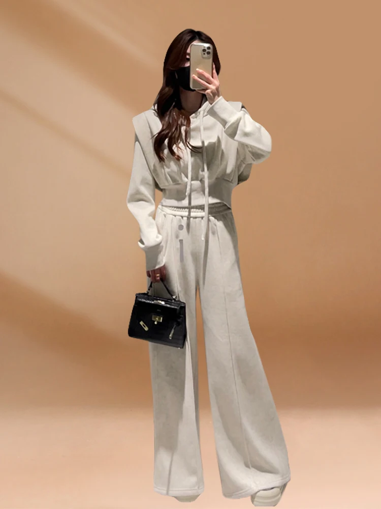 

Spring Autumn 2025 Women's Loose Fit Hoodie Sweatirt And High Waist Wide Leg Pants Faionable Spor Two Piece Set