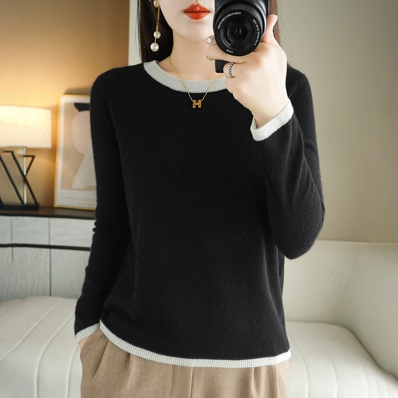 2023 New O-Neck Cashmere Sweater Women Long Sleeve Autumn and Winter Knit Pullover Solid Color Cashmere Base