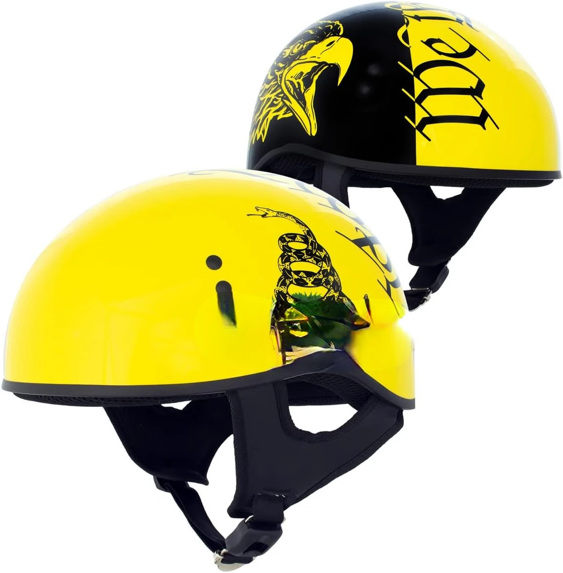 

HLD1046 Gloss Black and Yellow 'We The People' Advanced DOT Skull Half Helmet for Men and Women