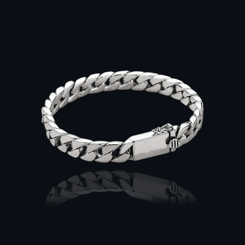 100% S925 Sterling Silver Bracelet 8MM Punk S925 Silver Jewelry Never Fade Carry certificate Men Women Jewelry Gifts