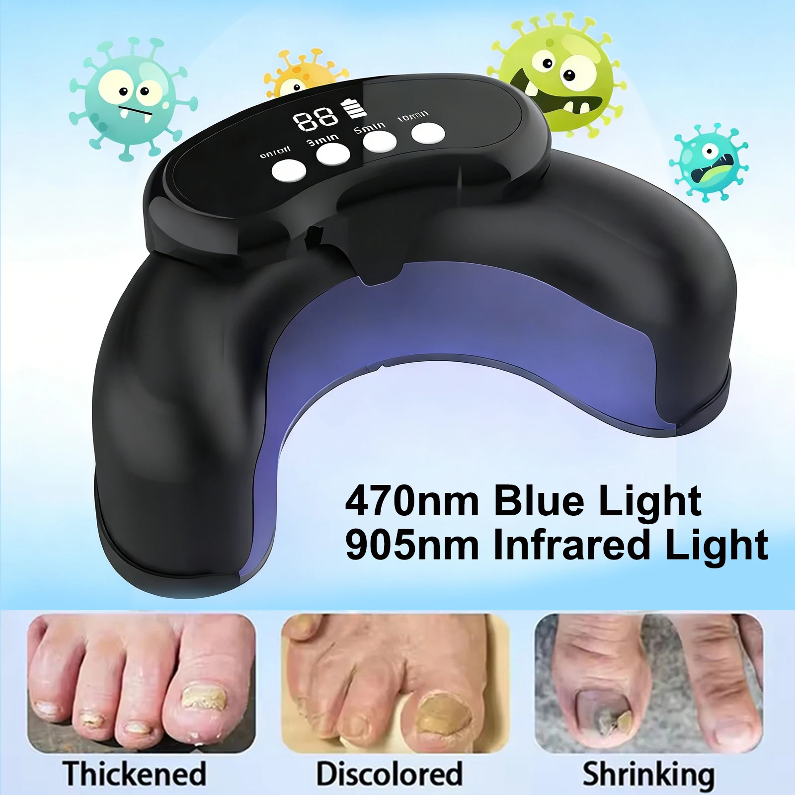 

Лазерный аппарат 45 Вт для лечения грибка ногтей с беспроводной зарядкой, 22 диода 470 нм + 8 диодов 905 нм, невидимый инфракрасный свет