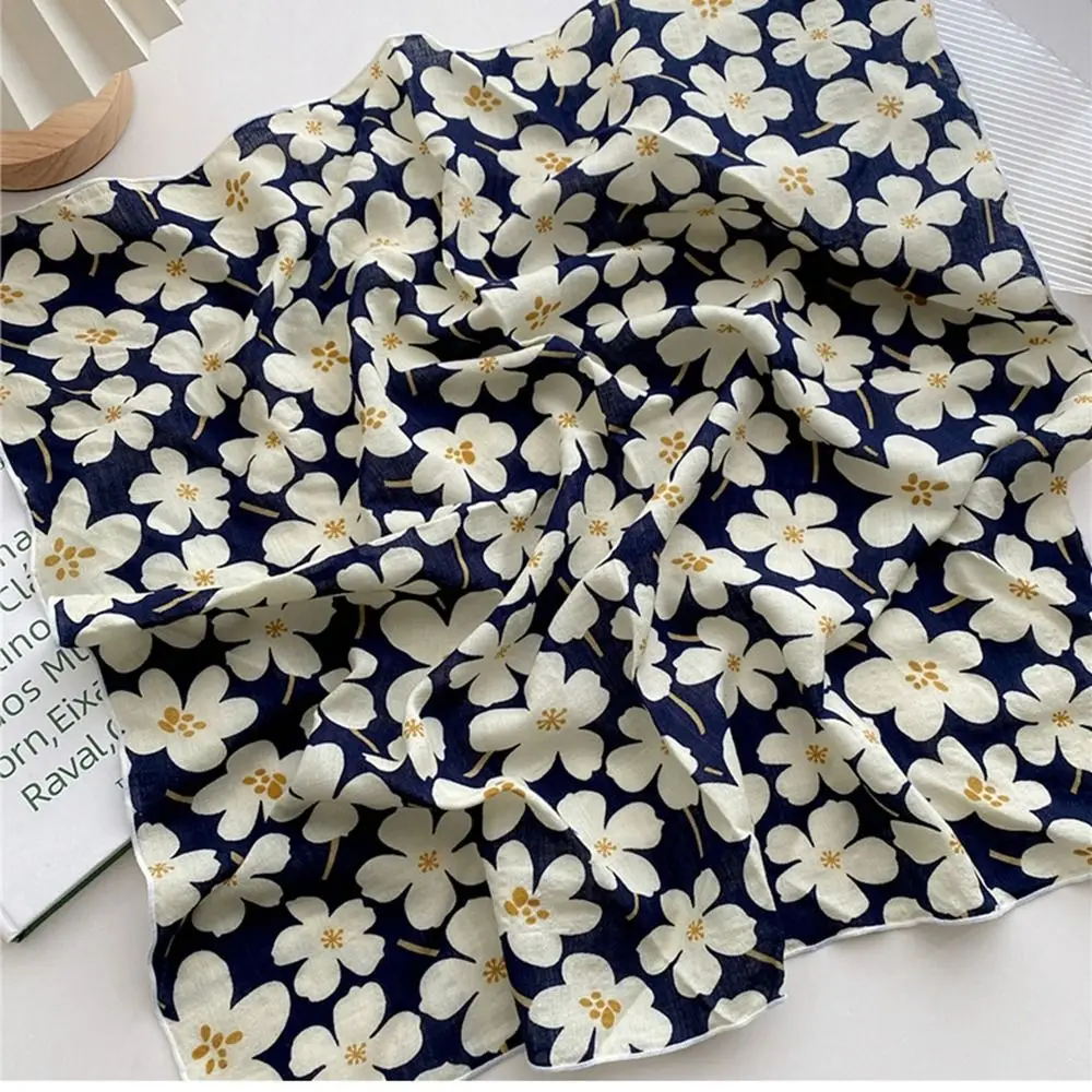 Flower Headband Cotton Linen Square Scarf Head Scarf Pastoral Style Floral Kerchief Hair Tie Neckerchief Scarf Hair Band Female
