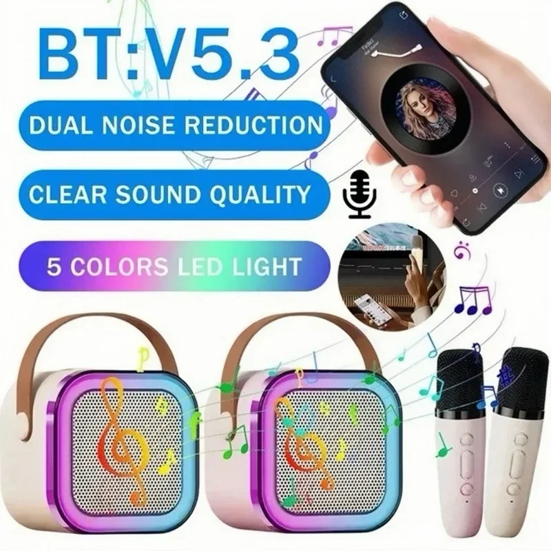 Bluetooth K12 Karaoke Machine Portable 5.3 PA Speaker System with 1-2 Wireless Microphones Home Family Singing Children's Gifts