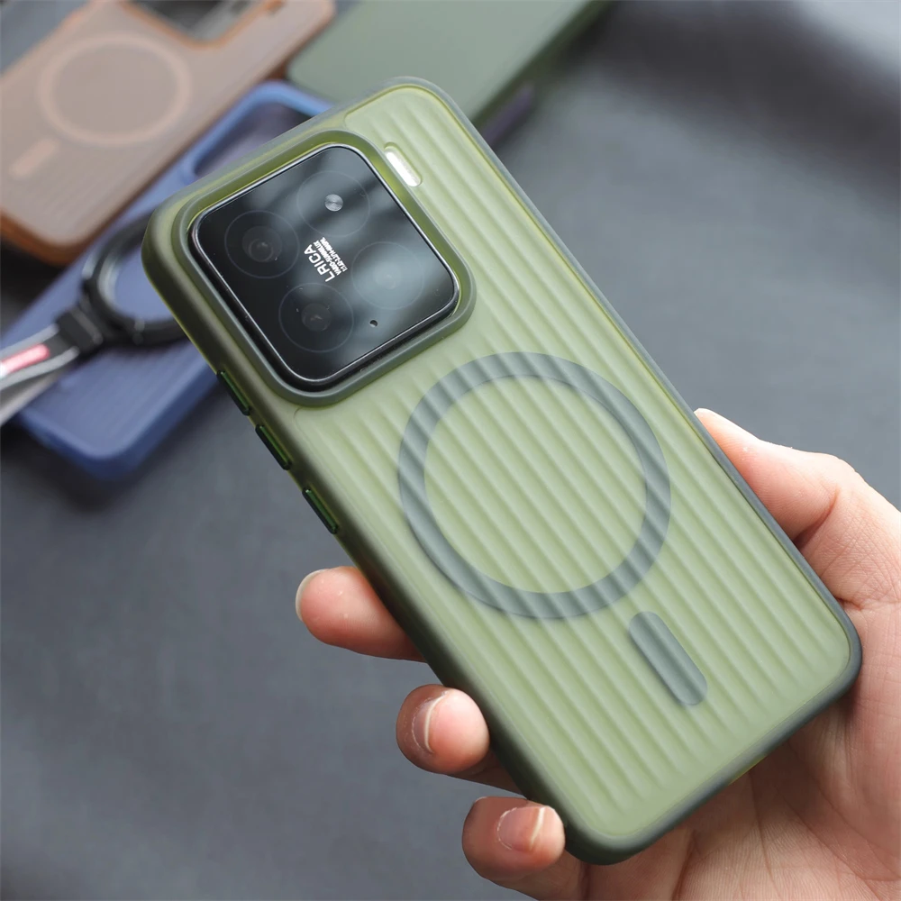 Coque de protection antichoc translucide à motif ondulé de couleur unie pour Xiaomi Mi 17 15 Pro 14 13 avec chargement magnétique sans fil