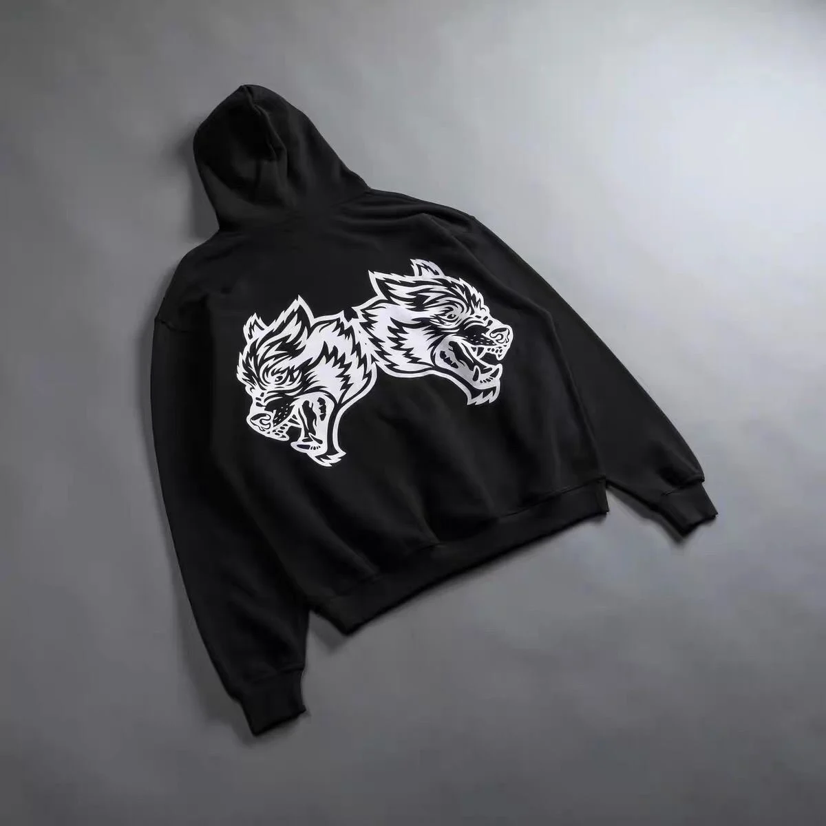 

Мужская повседневная толстовка с капюшоном с двойной волчьей головой American Sle, теплый свободный топ, хлопковая толстовка на голову