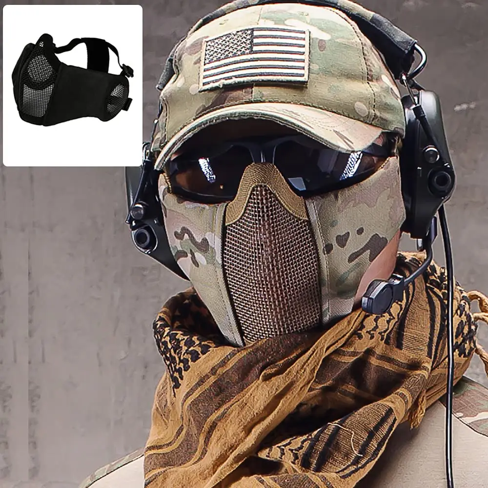 Máscara de malla táctica Airsoft media cara con protección orejas - imagen 4