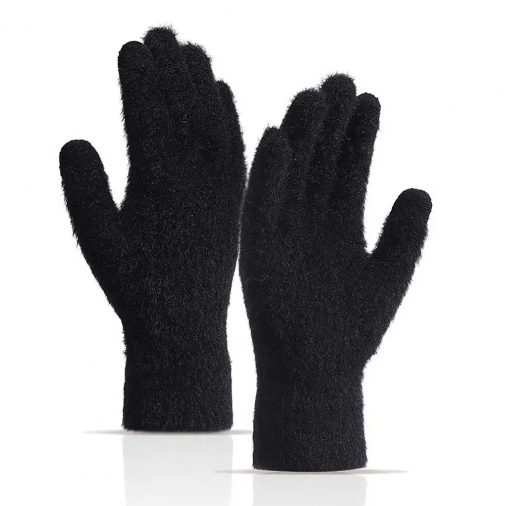 Warm Wool Gloves Stretchy Gloves Winter Cycling Gloves with Thick Plush Five Fingers for Outdoor Activities