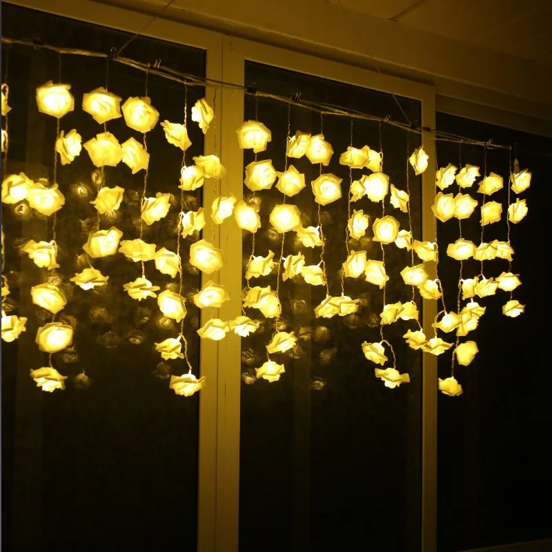 3.5M 96 LED Rose Flower String Light Christmas Fairy curtain Light Valentine Wedding Holiday Party Decoration Luminaria Garland