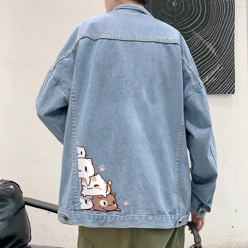 

Casual Loose Denim Jaet for Men Spring Autumn Faionable Turn-down Collar Sli Brand Student Cool Looking Upperwear