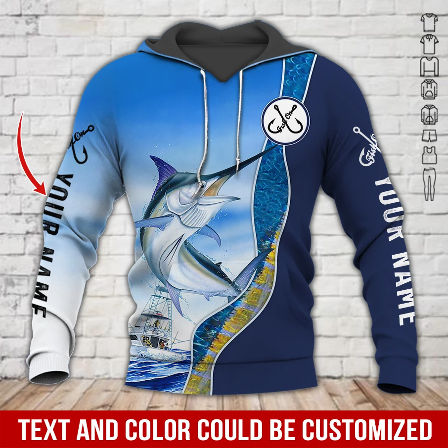 Personalized Name Marlin Fishing 3D All Over Printed Fashion Men's Hoodie&Sweatshirt Unisex Zip Hoodie Casual Tracksuits KJ968