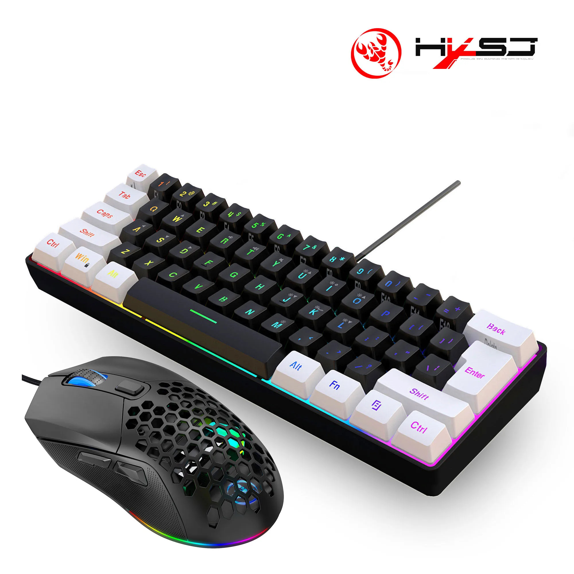 Hot sale gaming keyboard and mouse kit combos 60% mini RGB lighting backlit ergonomic wired mouse keyboard set for laptop  gamer