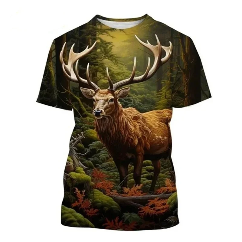 Summer Tops Men Women Elk Moose Deer Hunting Camouflage 3D All Over Printed Oversized Short Sleeve T Shirt Cool Clothing Tops