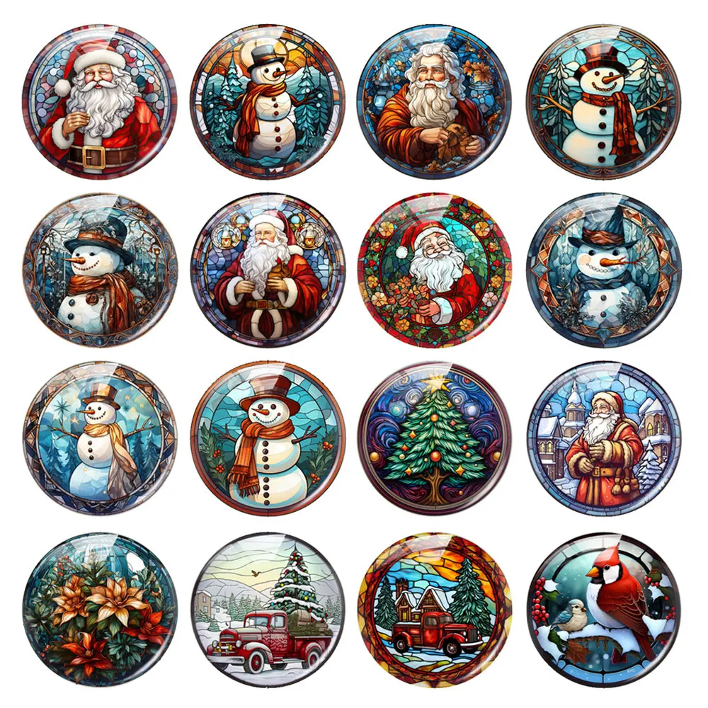 

Handmade Stained Glass Christmas Santa Photo Cabochon Flatback Charms Demo Flat Back Cameo For Diy Jewelry Making Accessory