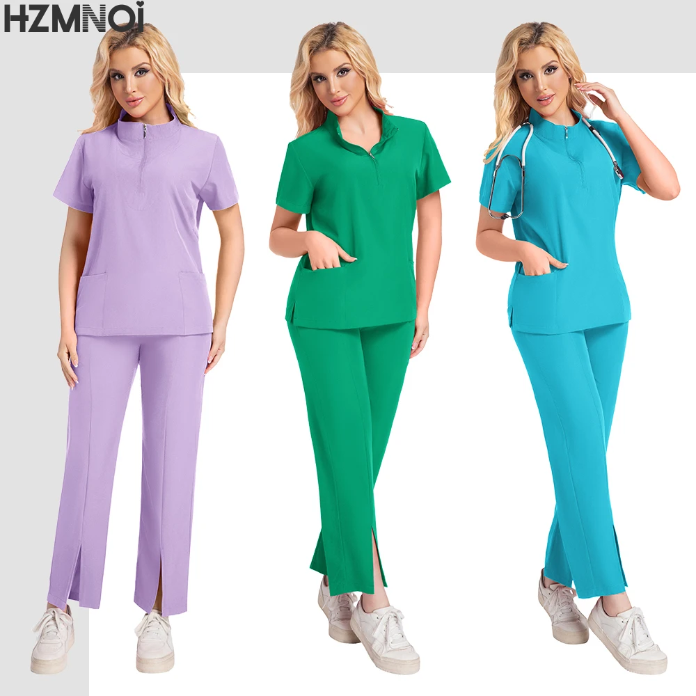 Elasticità Uniforme medica Donna Anti-rughe Tessuto morbido Uniformi chirurgiche Clinico Infermieristica Scrub Set Dottore Infermiera Tuta infermieristica