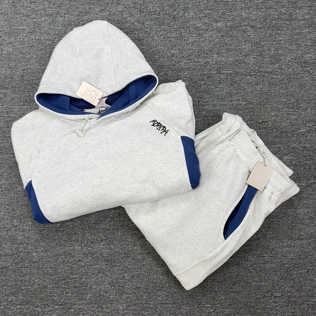 26fw Mertra Color Blocking Logo Embroidery Grey/Blue Women Men Sweatshirt Hoodies Hiphop Oversized Men Hoodie Sets Pullover