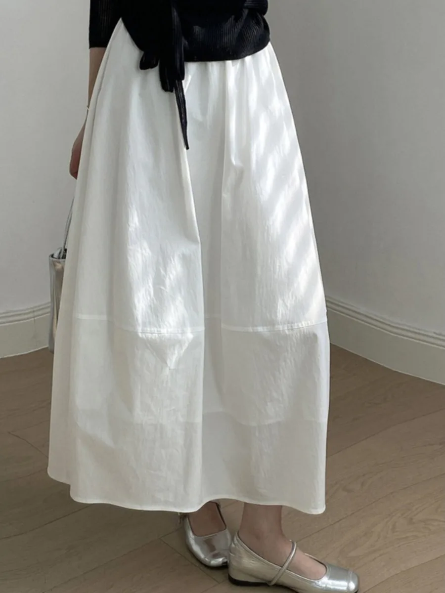 

Белая юбка-миди с цветочным принтом, женская, летняя 2026, в корейском стиле, универсальная, свободная, с завышенной талией, А-силуэт, пышная