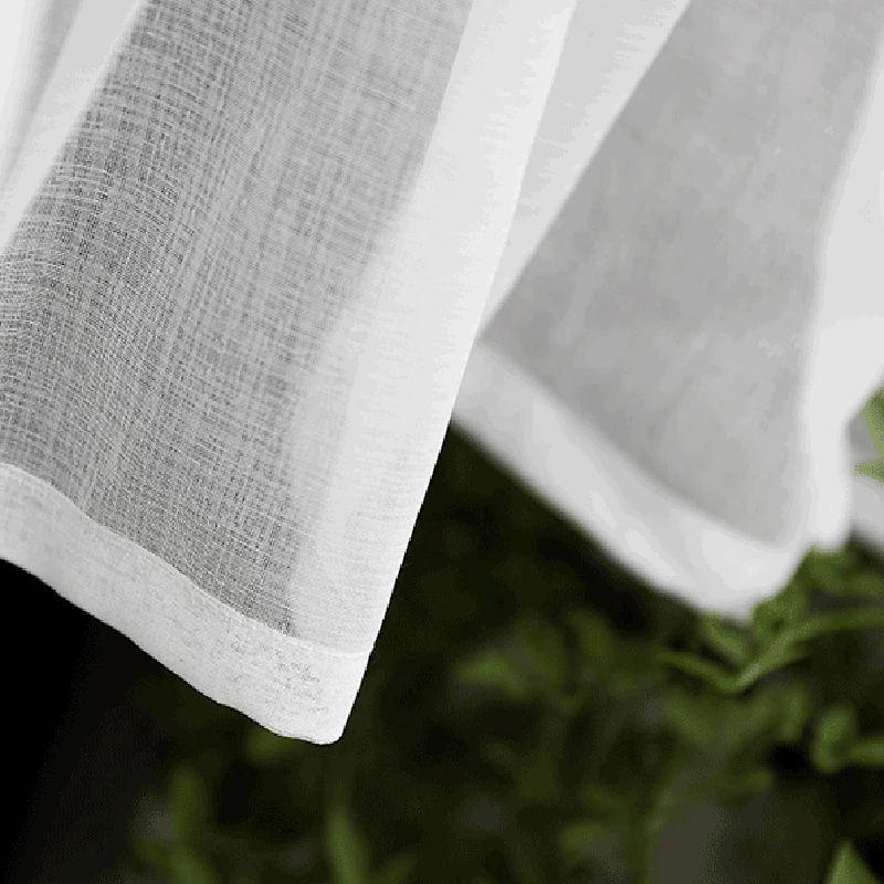 1Panel White Tier Double Pleated Half Curtains,with Faux Linen Look Semi Sheer Drapes ,Short Window Curtains for Kitchen Decor