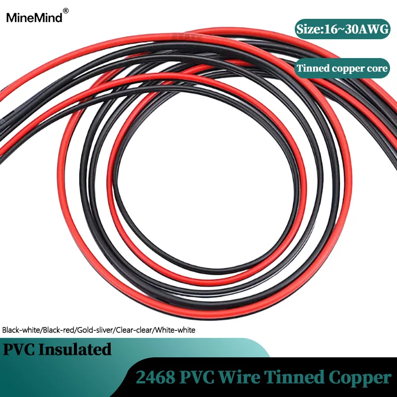 2/5/10m 2468 2 Pins Electrical Wire 30 28 26 24 22 20 18 16AWG Tinned Copper Insulated PVC Extension LED Strip Extension Cable
