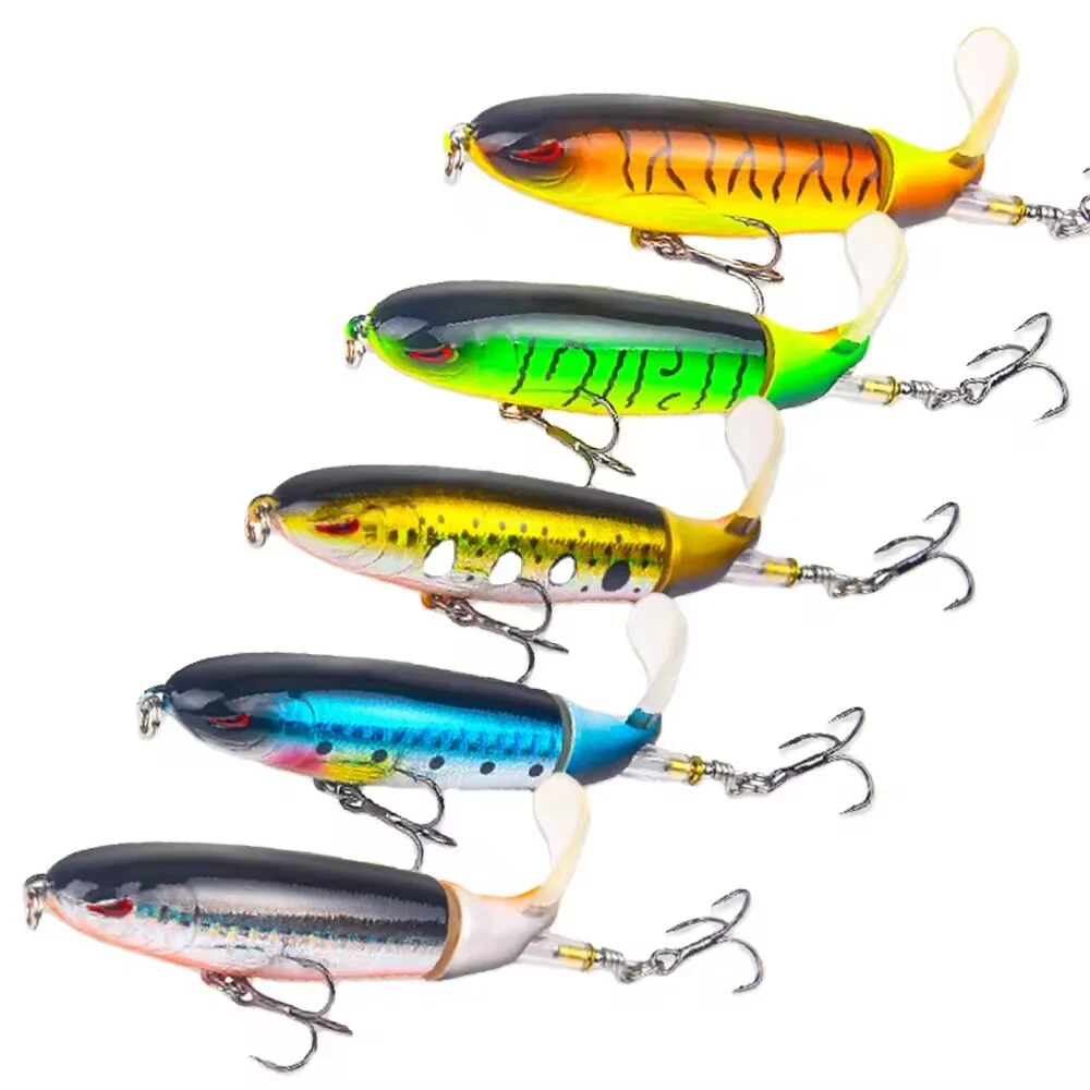 Top water Fishing Lures Set Whopper Plopper Bass Lures with Floating Rotating Tail Fish Bait Lures for Freshwater and Saltwater