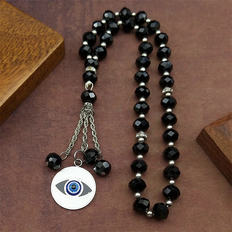 

Turkish Evil Blue Eye Medal Stainless Steel Car Pendant for Men Women Gold Color Demon Eye Islamic Glass Pray Beads Jewelry Gift