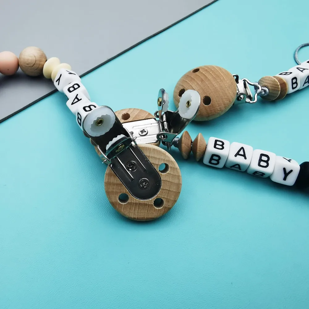 Custom English Russian Alphabet Names Baby Silicone Dog Pacifier Clips Chains Teether Pendants Baby Pacifier Kawaii Teether Gift