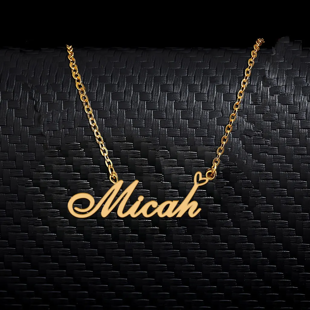 

AOLOSHOW Micah with Heart Name Necklace for Women Stainless Steel Personalized Jewelry Nameplate Pendant for Mom And Girls Gift