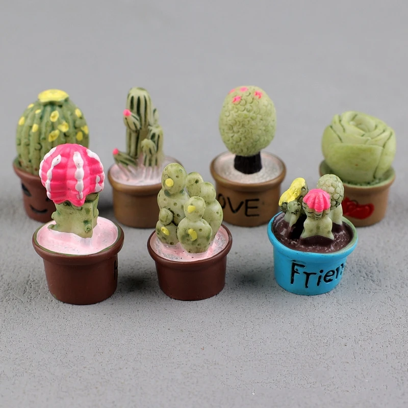 20pcs Resin Kawaii 3D Cactus Miniature Flatback Cabochon Pot Plant Figurine Home Decor DIY Scrapbook Craft Bow Accessories