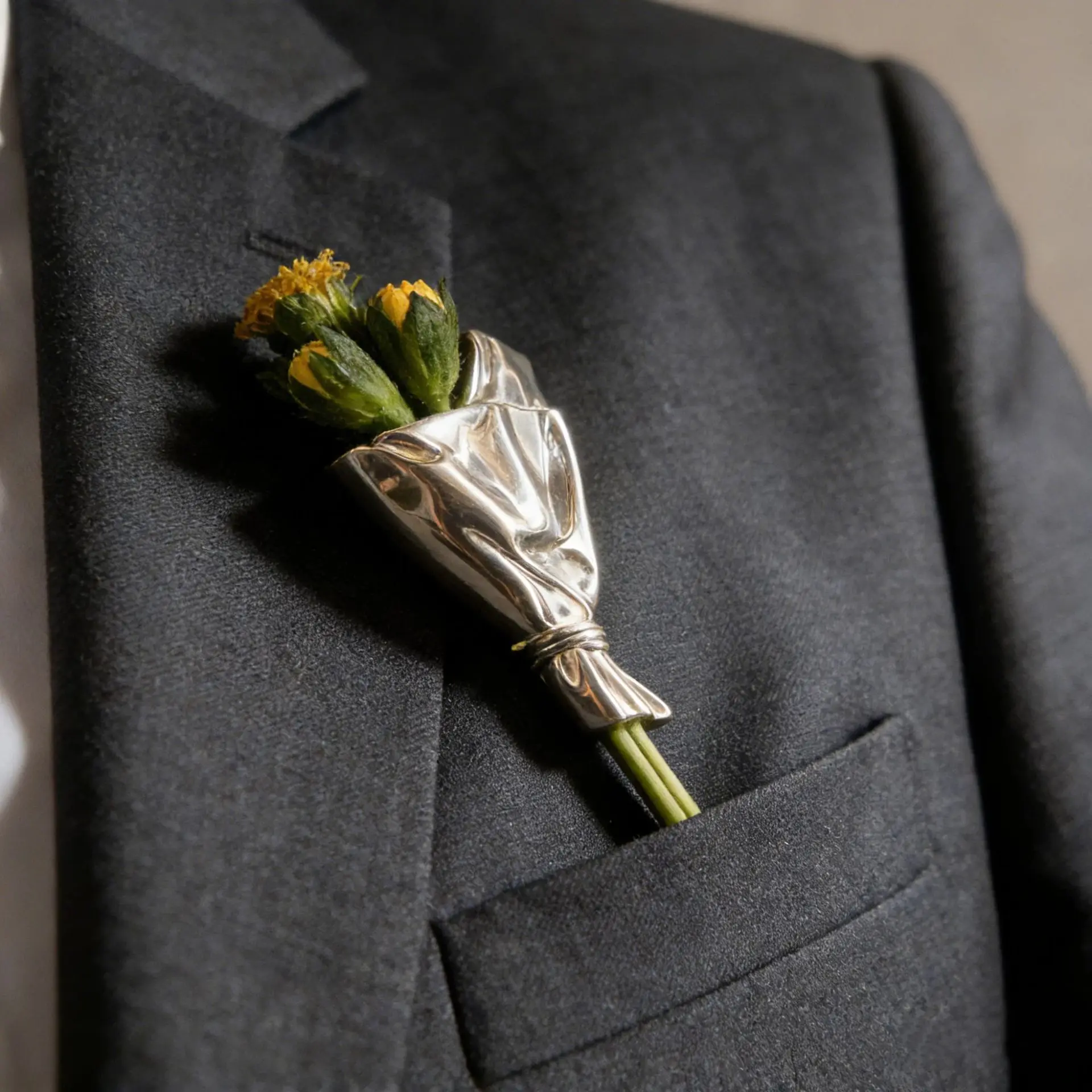 Vintage Flower Holder Brooch Silver Color Bouquet Lapel Pin Floral Stem Holder for Men Women Wedding Suit Party Jewelry Gift