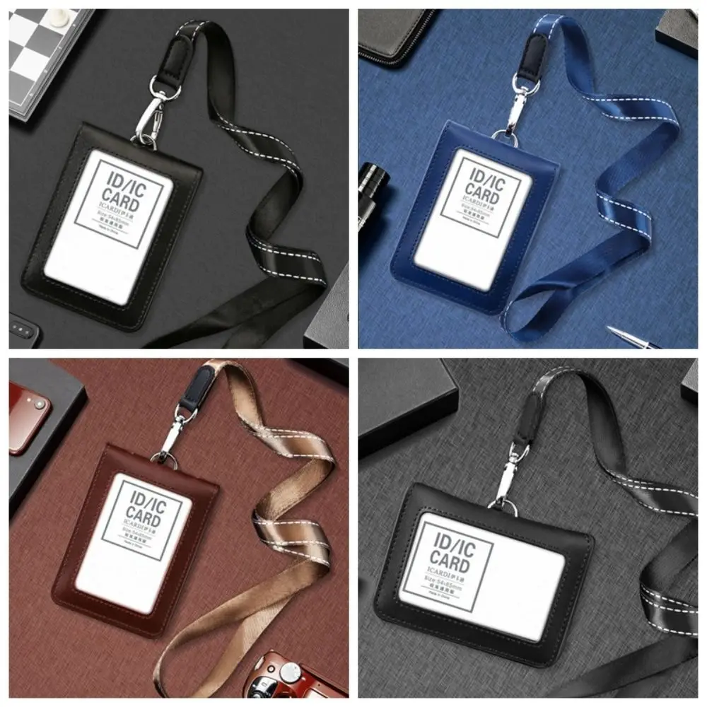

Двусторонний кожаный чехол для карт, зажим для бейджа, чехол для удостоверения личности, держатель для удостоверений личности с шейным ремешком, складной кожаный держатель для бейджа, принадлежности для персонала