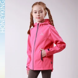 Children Outdoor Hardshell Fleece Functional Waterproof Windbreaker Hooded Girls Spring Sports Hiking Coat Teenagers Kids Jacket