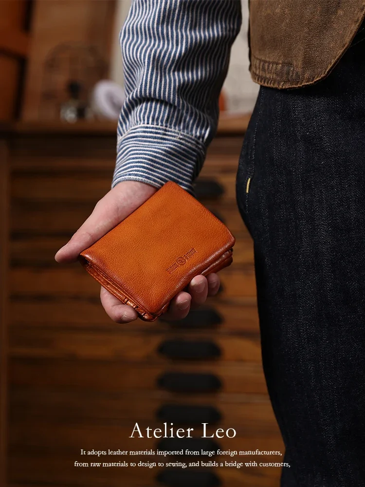 First layer cowhide wallet men's genuine leather short handmade multi-card degaussing anti-theft swipe card bag wallet