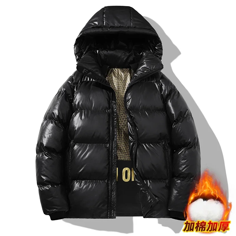 

Unisex Black Gold Short Parkas Winter Jacket Warm Windproof Hooded Jacket Male Parkas Plus Size Fashion Man Jacket and Coat Men