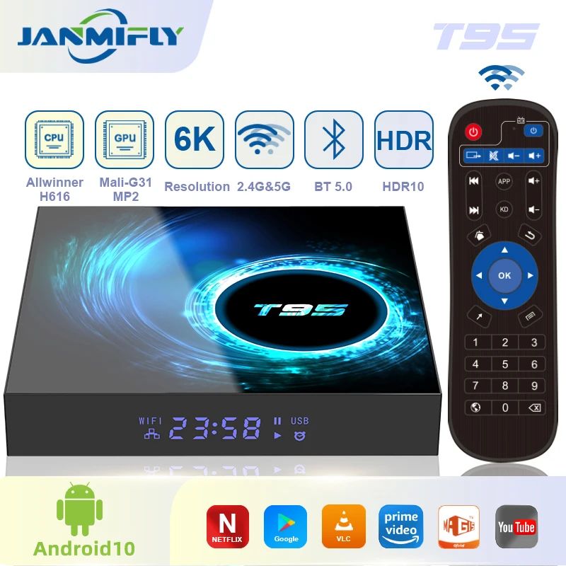 T95 Smart TV Box Android10 2.4G/5G Dual WIFI 6K HD Supports Multiple Video Formats Multimedia H616 Quadcore-Cortex-A53