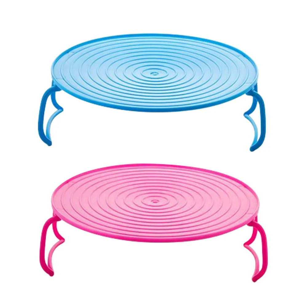 2 Pcs Warming Tray Steam Rack Microwave Oven Holder Heating Dish Layered Storage Folding Steaming Rounded Food Blue Pans Mat