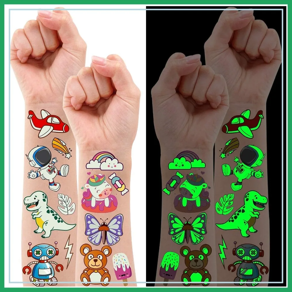 

380 Sheets Glow in The Dark Tattoos for Kids, Mixed Styles Temporary Stickers Mermaid Dinosaur Space Pirate Party Supplies