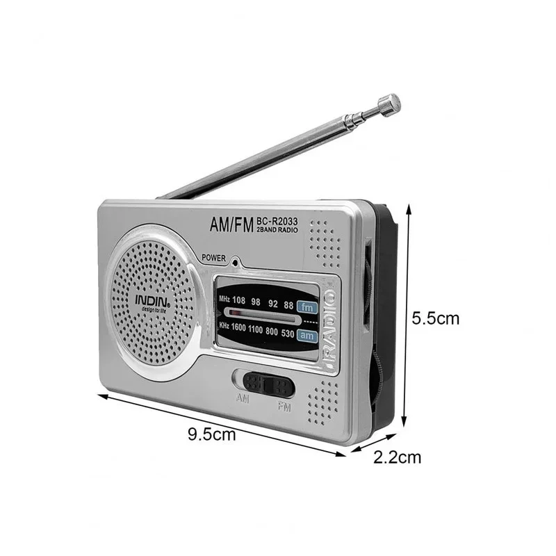 R2033 Pocket Size Low Power Consumption Built-in Speaker Full Band Mini Radio AM FM Recorder for Home Retractable Antenna